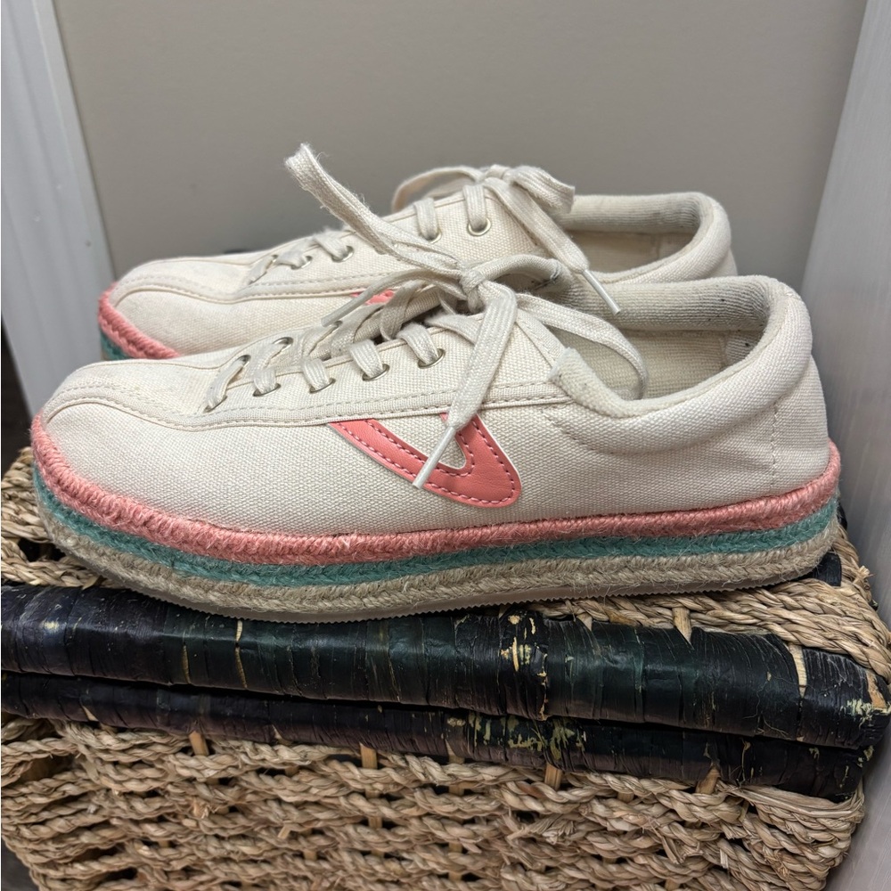 Tretorn Cream and Pink Canvas Sneakers